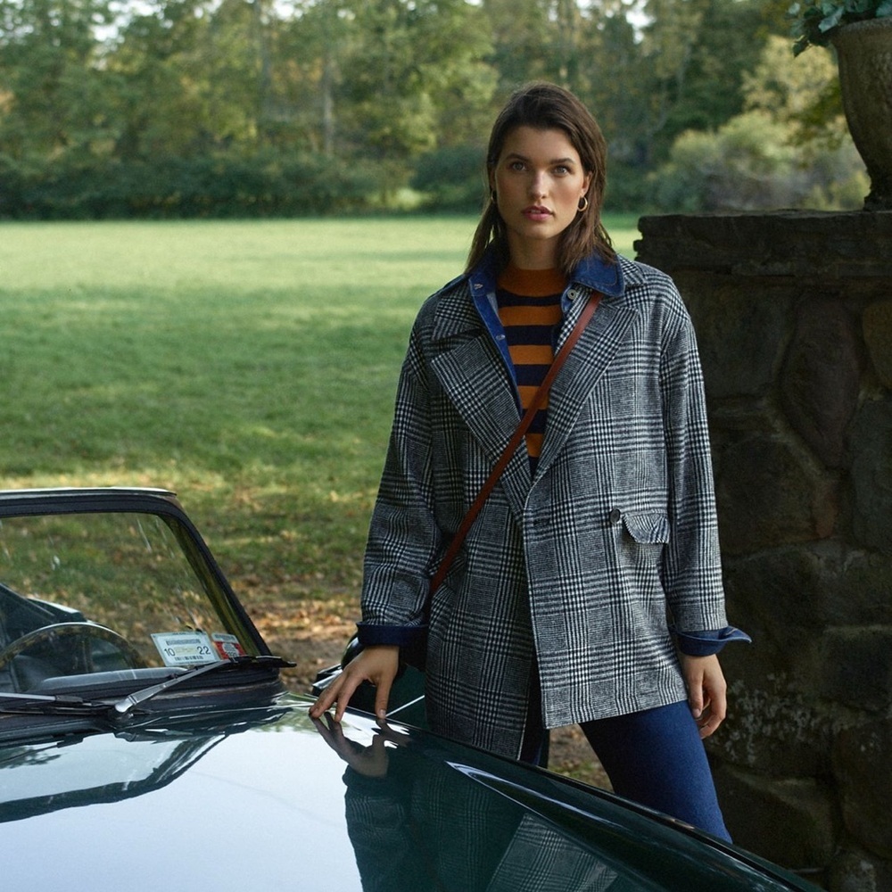 Anthropologie Relaxed Double-Breasted Check Peacoat